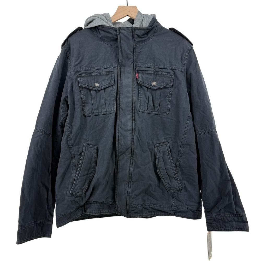 Levi's Sherpa Lined Two Pocket Hooded Trucker Jacket Navy‎ Blue Men XL LM8RC364